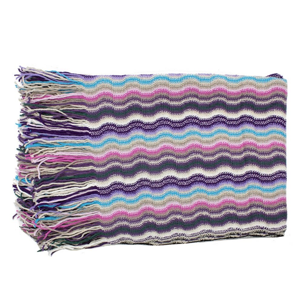 Missoni Women's Wool Zig-Zag Scarf Shawl Sarong Wrap White Purple Black